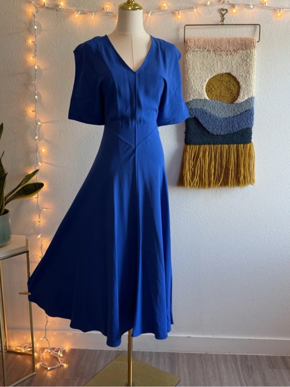 Victoria Beckham Women's Blue Edith V Neck Midi Dress Size US 10 UK 14